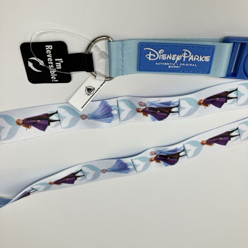 Disney Parks Lanyard Frozen 2 Elsa Anna Olaf Reversible Blue Badge Holder